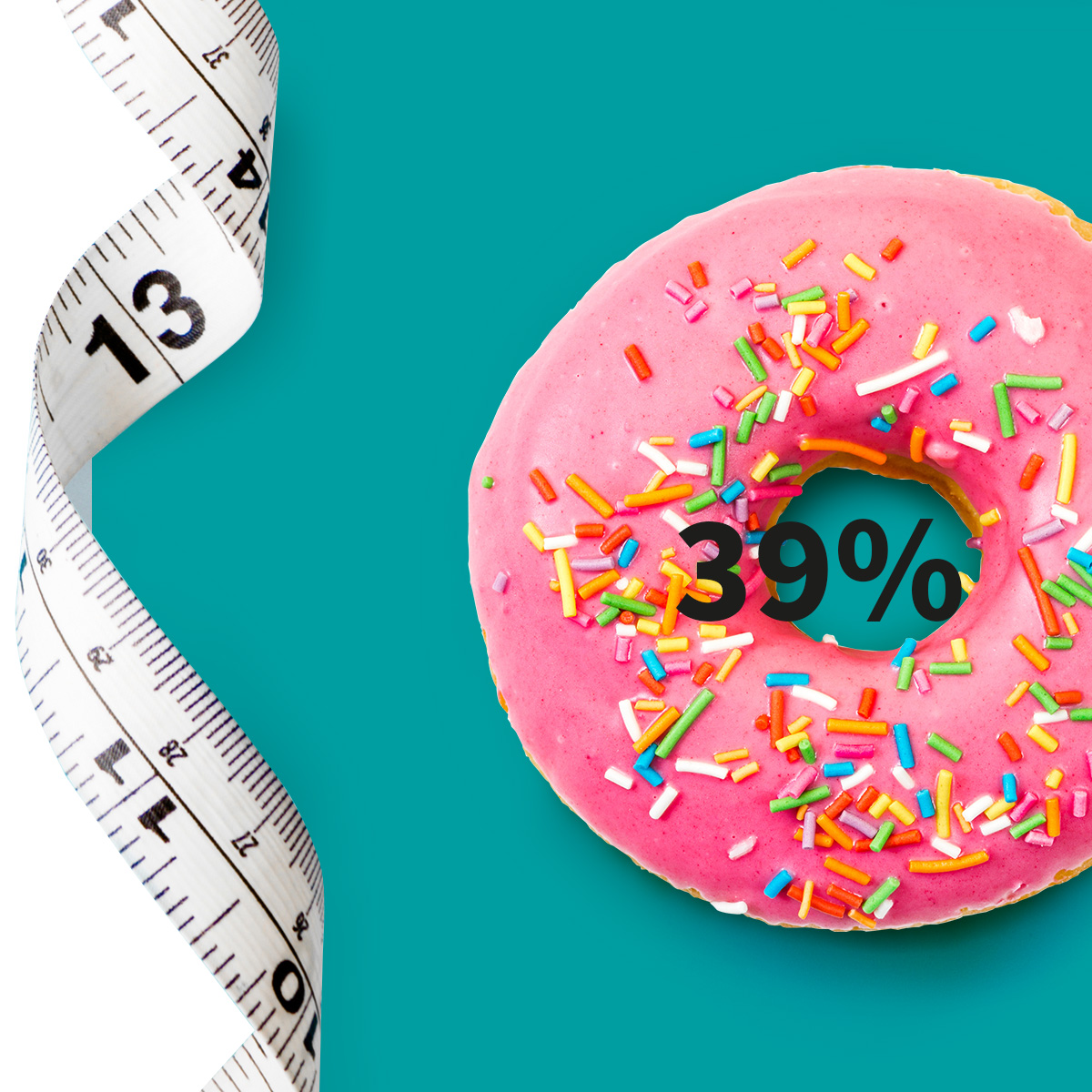 [.CZ-cz Czech Republik (czech)] •	A measuring tape and a doughnut with pink icing and colourful sugar sprinkle as a metaphor for obesity